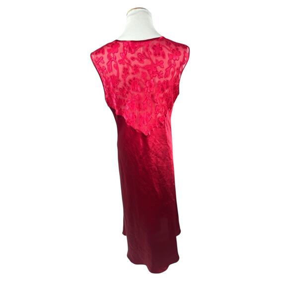 Oscar De La Renta Pink Label Red Lace Satin Full Length Gown Slip Neglige XL - Picture 3 of 6